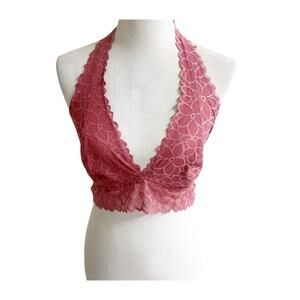 PINK Bralette NWT Halter Top Size L (DD) Lace Rose Color Lingerie Intimates Sexy
